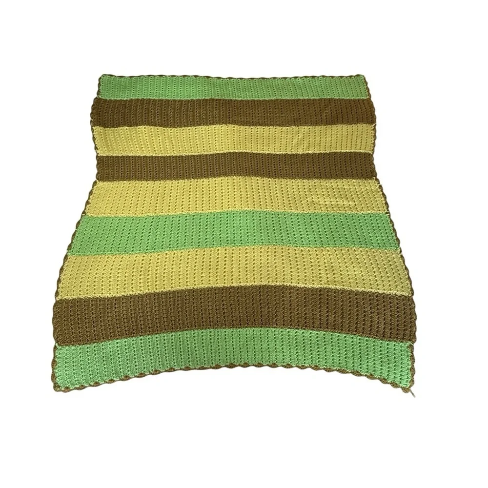 Handmade Afghan Blanket Yellow Brown Green Crochet Boho Throw Granny 47x50 Couch